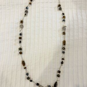 Kendra Scott Ruth Necklace. Tiger's Eye and Gray Bead Long Necklace